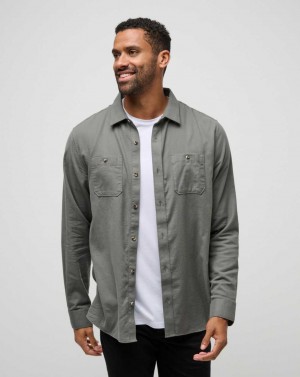 Travis Mathew Cloud Flannel Button-up Dark Olive | EVIMJRK-69