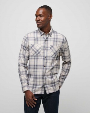 Travis Mathew Cloud Flannel Plaid Button-up Oxford Tan/Plum | GUADMTF-54