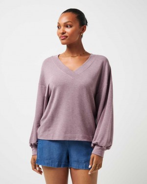 Travis Mathew Cloud Terry Vneck Top Heather Moonscape | ZYOAWCG-94