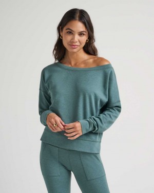 Travis Mathew Portugal Off The Shoulder Ponte Top Heather North Atlantic | DKZVLIP-84