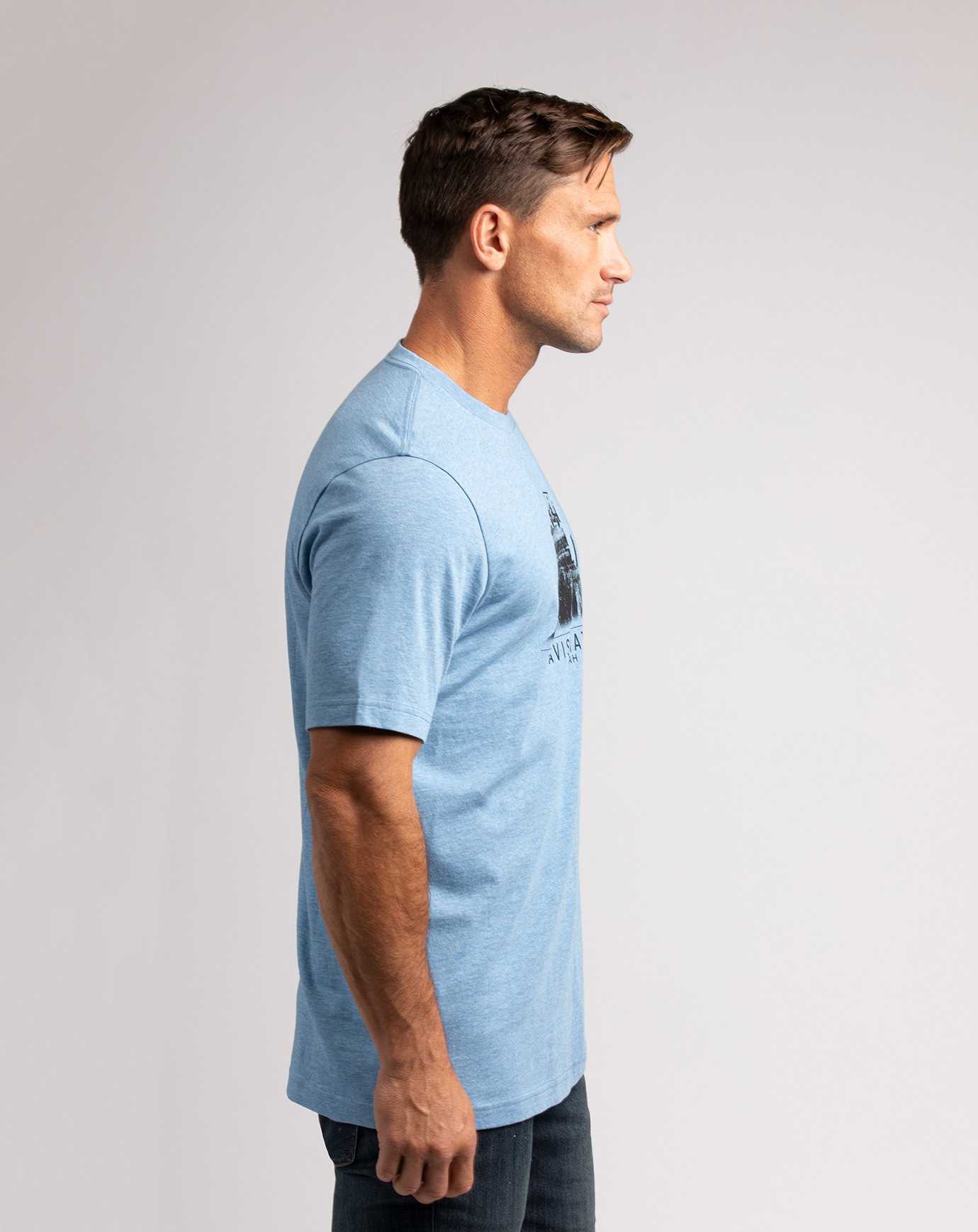 Travis Mathew Across The Plateau Tee Heather Blue | EXTJAUL-31