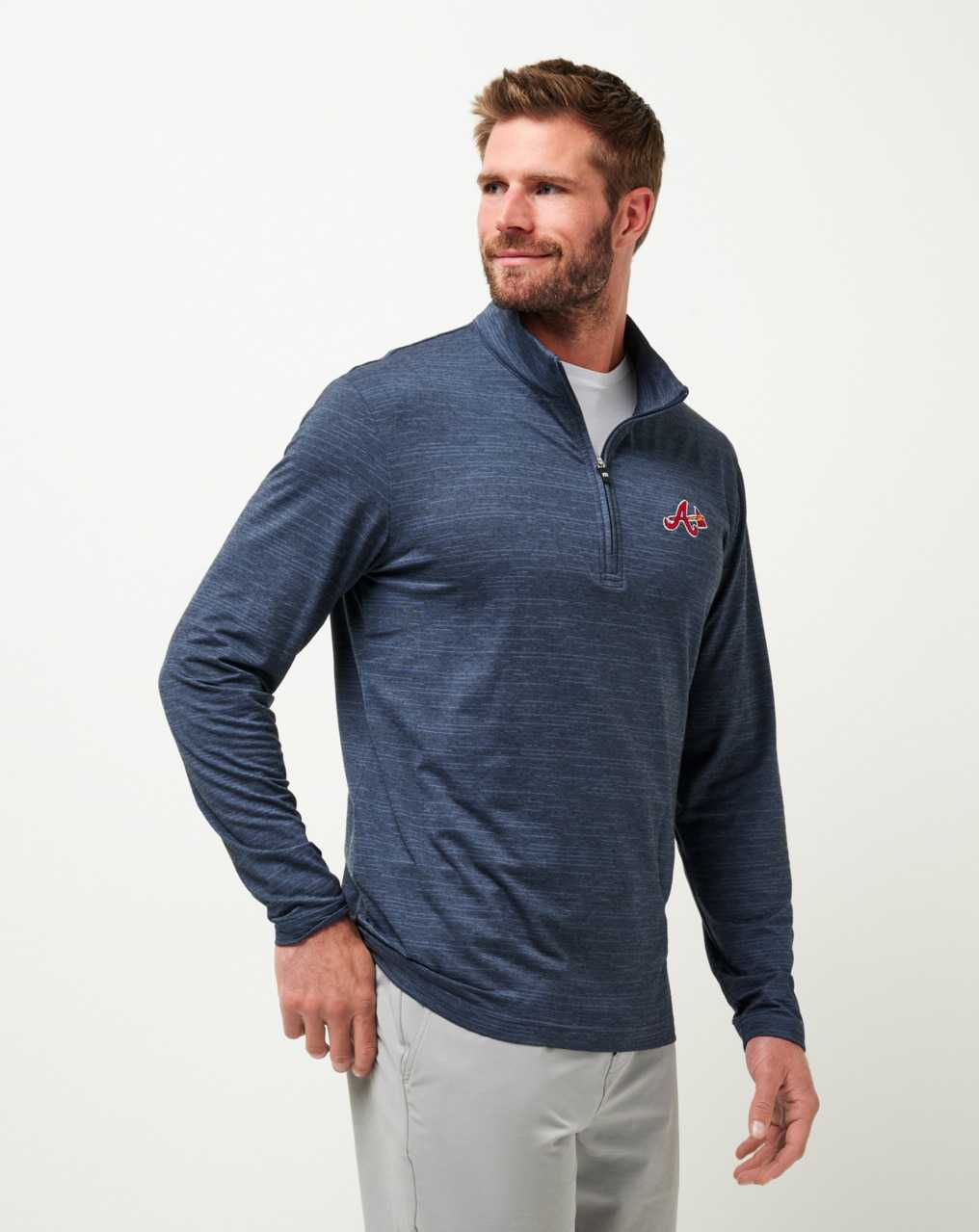 Travis Mathew Atlanta Braves The Heater Quarter Zip Vintage Indigo/Black | HRNXMYC-70