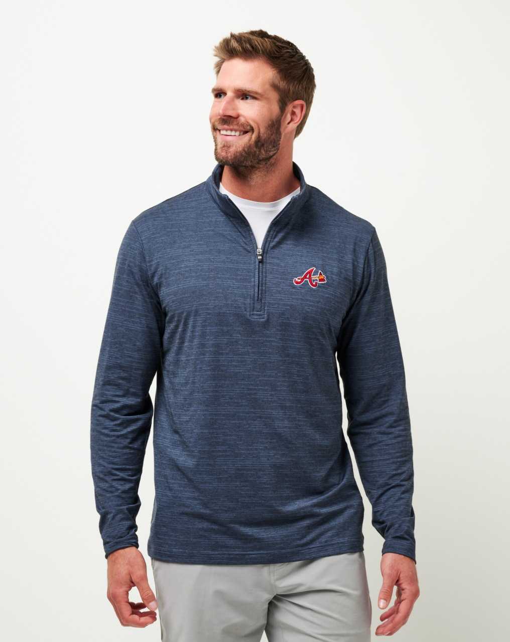 Travis Mathew Atlanta Braves The Heater Quarter Zip Vintage Indigo/Black | HRNXMYC-70