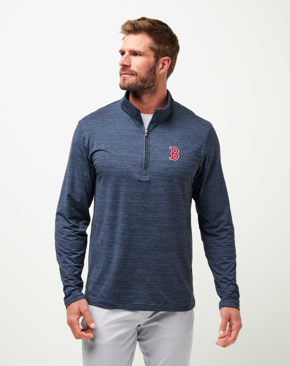 Travis Mathew Boston Red Sox The Heater Quarter Zip Vintage Indigo/Black | KAPEMJG-02