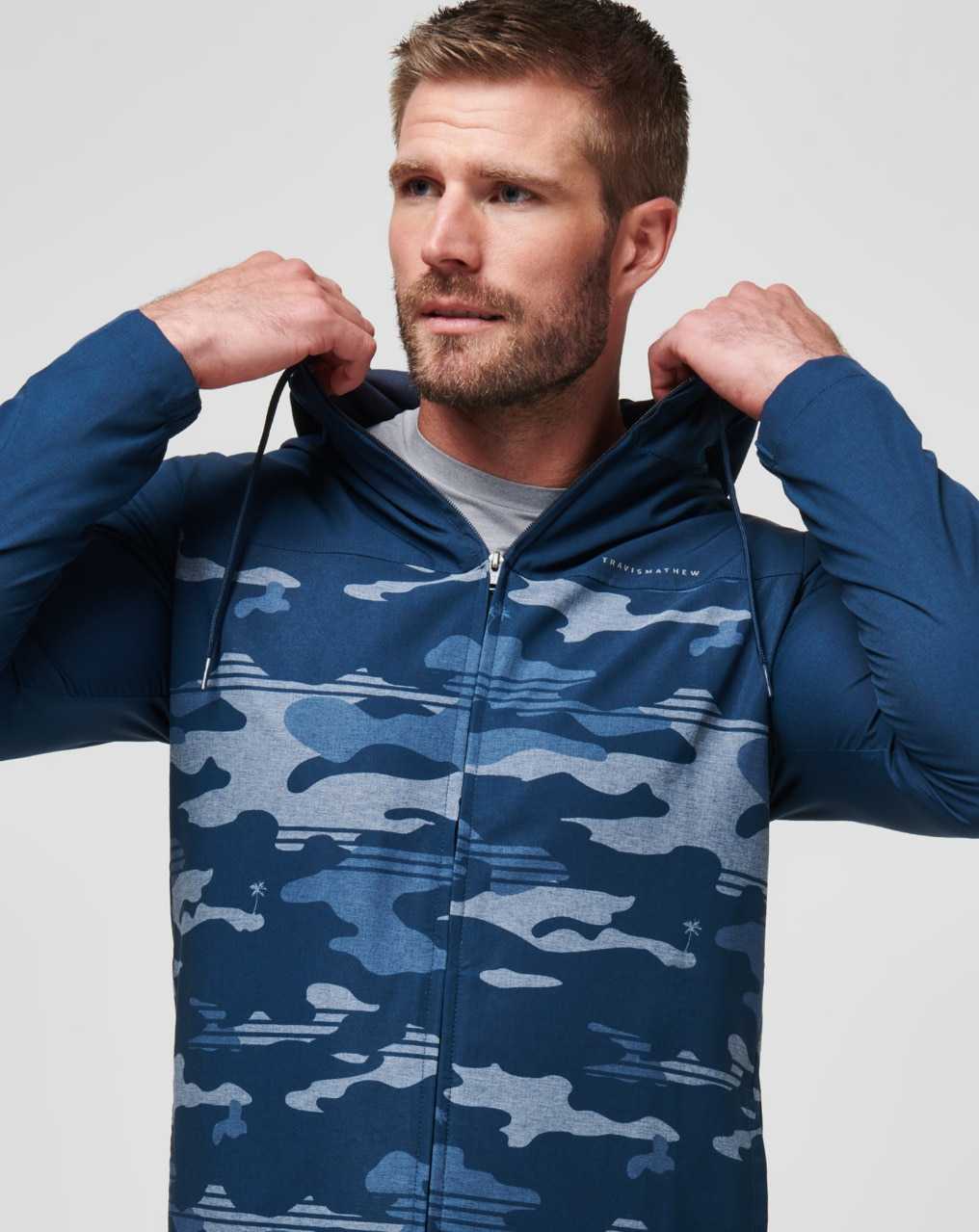 Travis Mathew Camo Tech Hoodie Blue Nights | TFJUHMZ-42