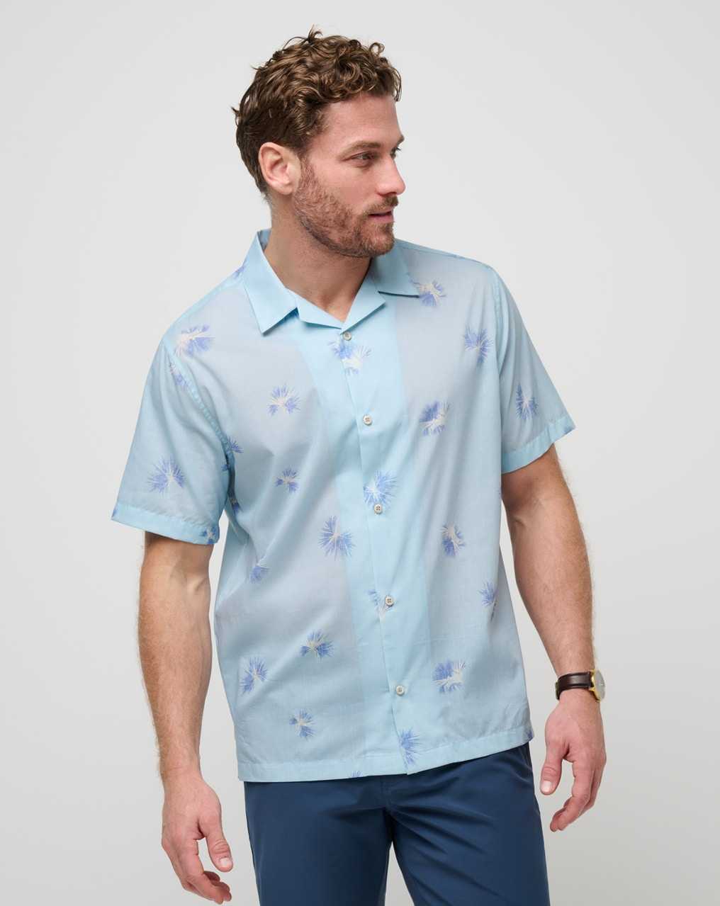 Travis Mathew Casino Holiday Button-up Heather Dream Blue | FESTMXU-81