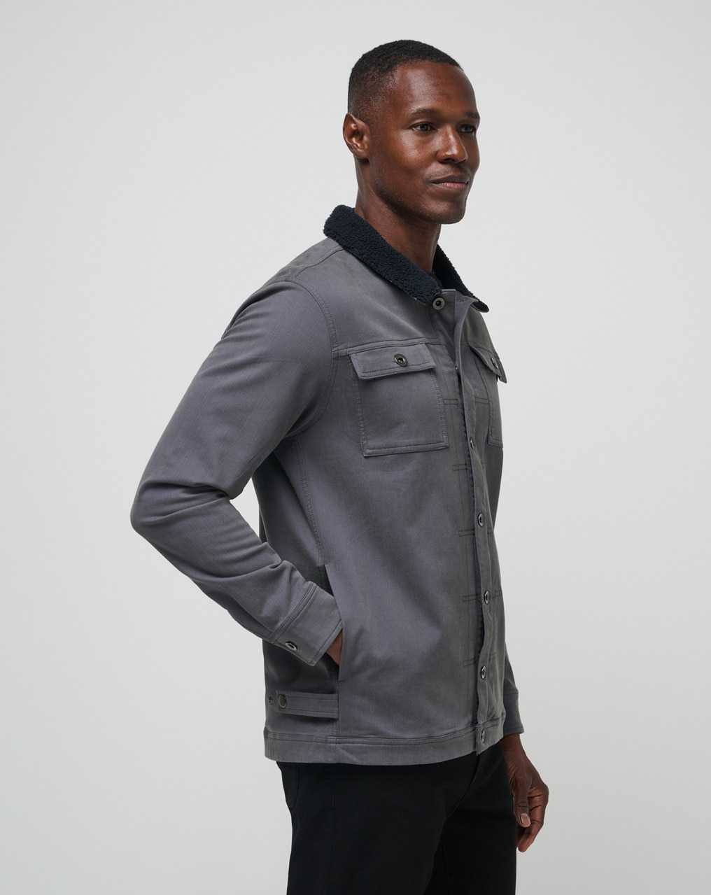 Travis Mathew Cloud Denim Sherpa Jacket Grey Pinstripe | HGALZYQ-46