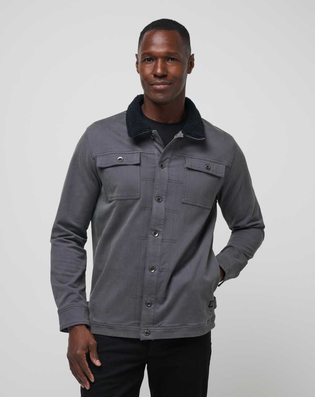 Travis Mathew Cloud Denim Sherpa Jacket Grey Pinstripe | HGALZYQ-46