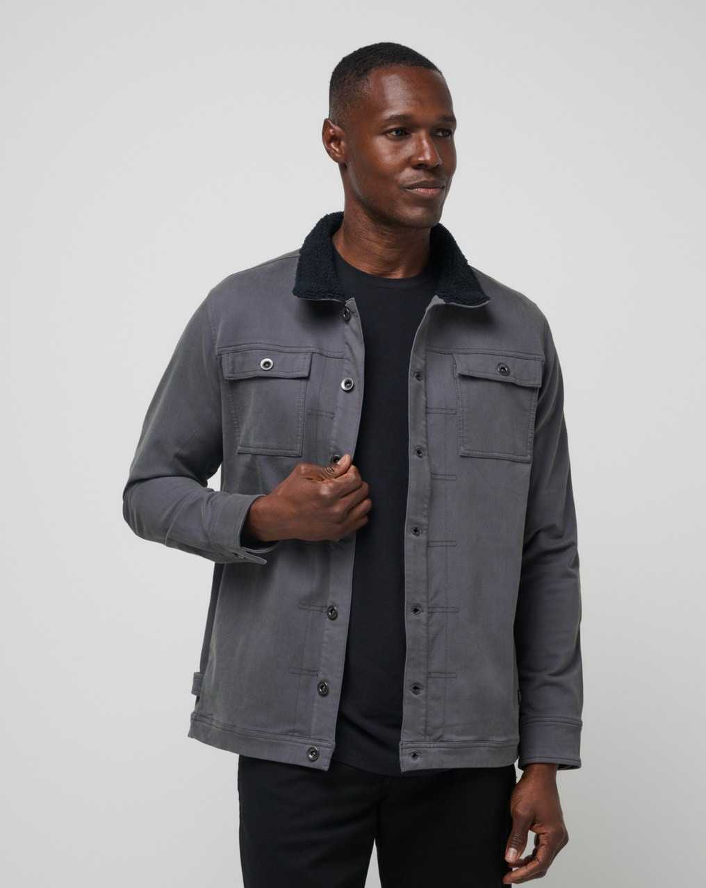 Travis Mathew Cloud Denim Sherpa Jacket Grey Pinstripe | HGALZYQ-46