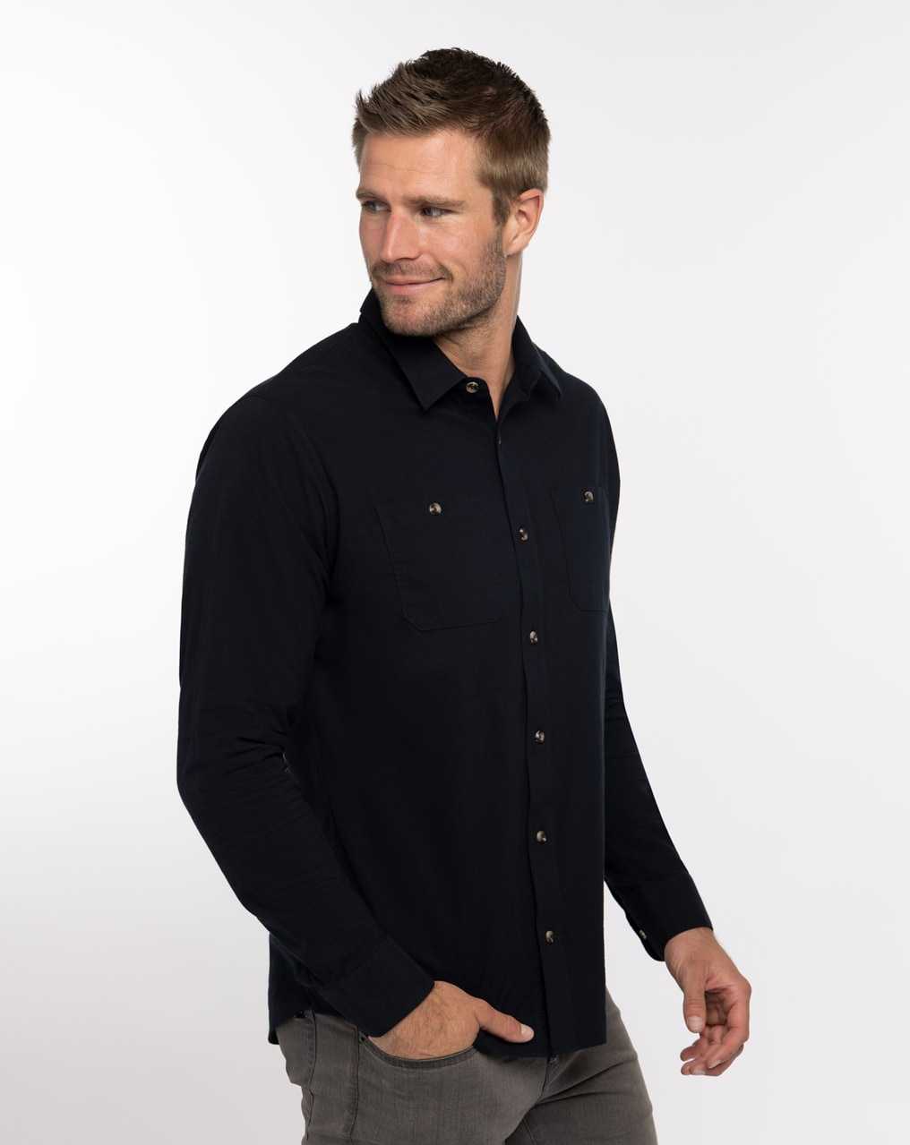 Travis Mathew Cloud Flannel Button-up Black | DEBTWKZ-83