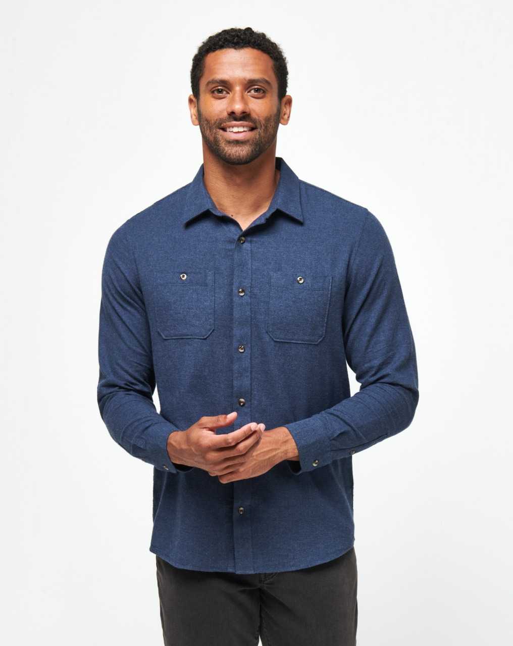 Travis Mathew Cloud Flannel Button-up Total Eclipse | BCAXGHI-70