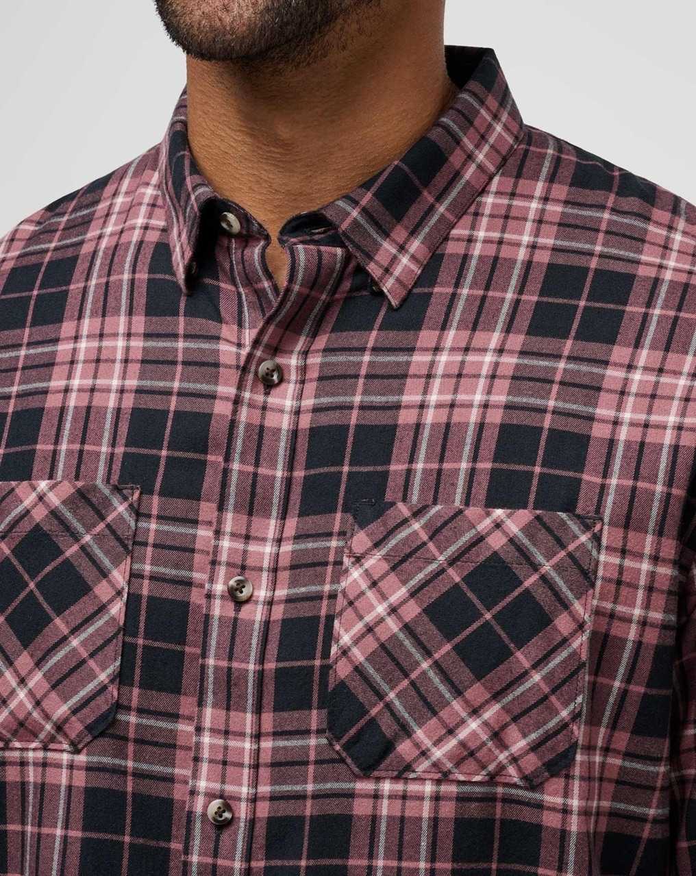 Travis Mathew Cloud Flannel Plaid Button-up Black/Roan Rouge | VQFKCPN-62