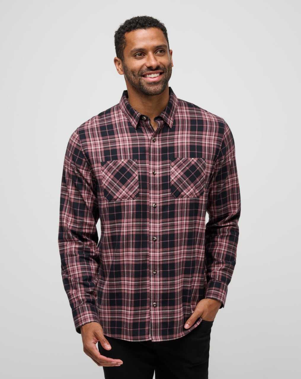 Travis Mathew Cloud Flannel Plaid Button-up Black/Roan Rouge | VQFKCPN-62