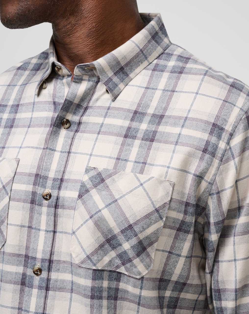 Travis Mathew Cloud Flannel Plaid Button-up Oxford Tan/Plum | GUADMTF-54