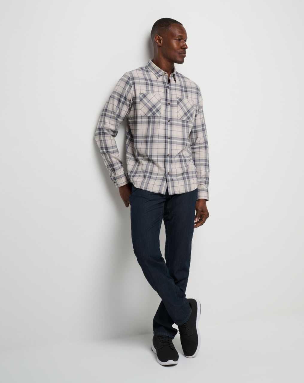 Travis Mathew Cloud Flannel Plaid Button-up Oxford Tan/Plum | GUADMTF-54