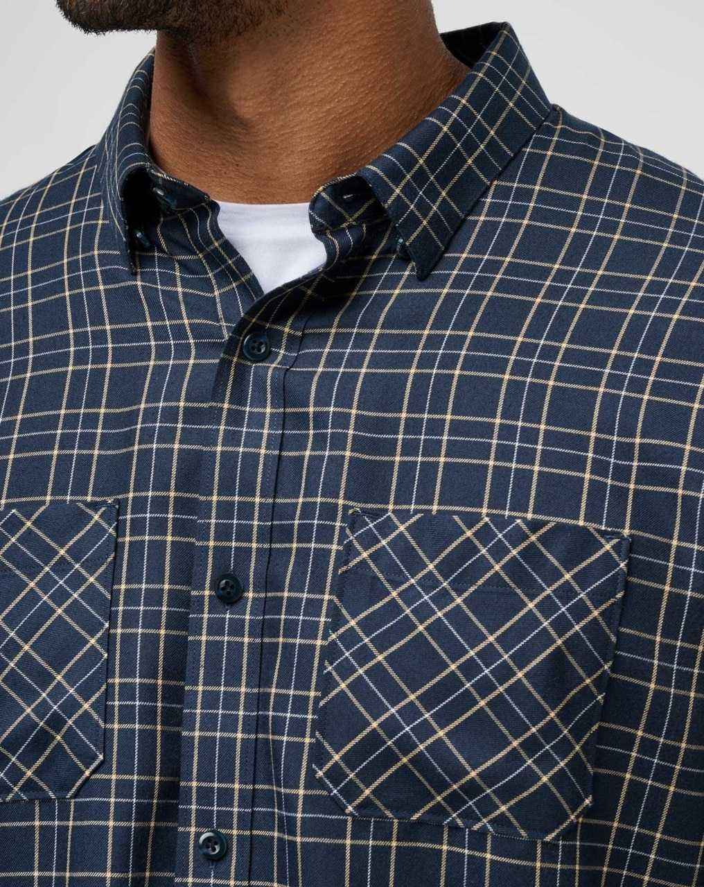 Travis Mathew Cloud Flannel Plaid Button-up Total Eclipse/Apricot | ZWRYQNC-61