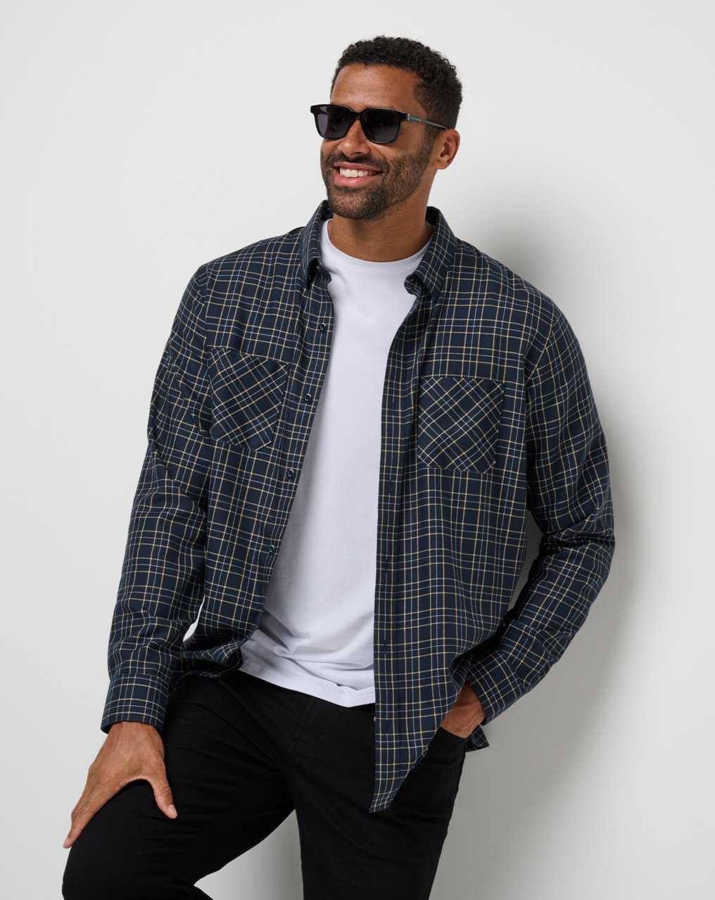 Travis Mathew Cloud Flannel Plaid Button-up Total Eclipse/Apricot | ZWRYQNC-61