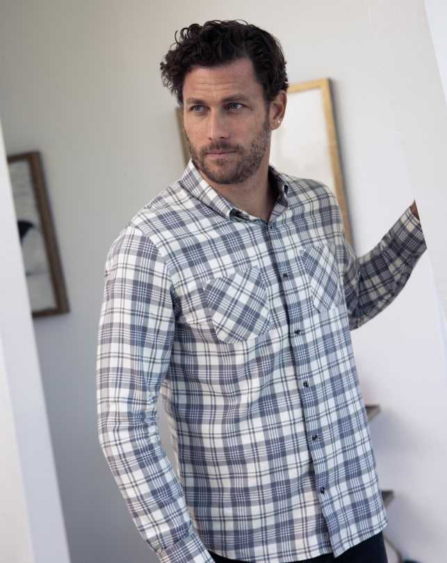 Travis Mathew Cloud Flannel Plaid Button-up Vanilla Ice/Quiet Shade | JNHSVOT-35