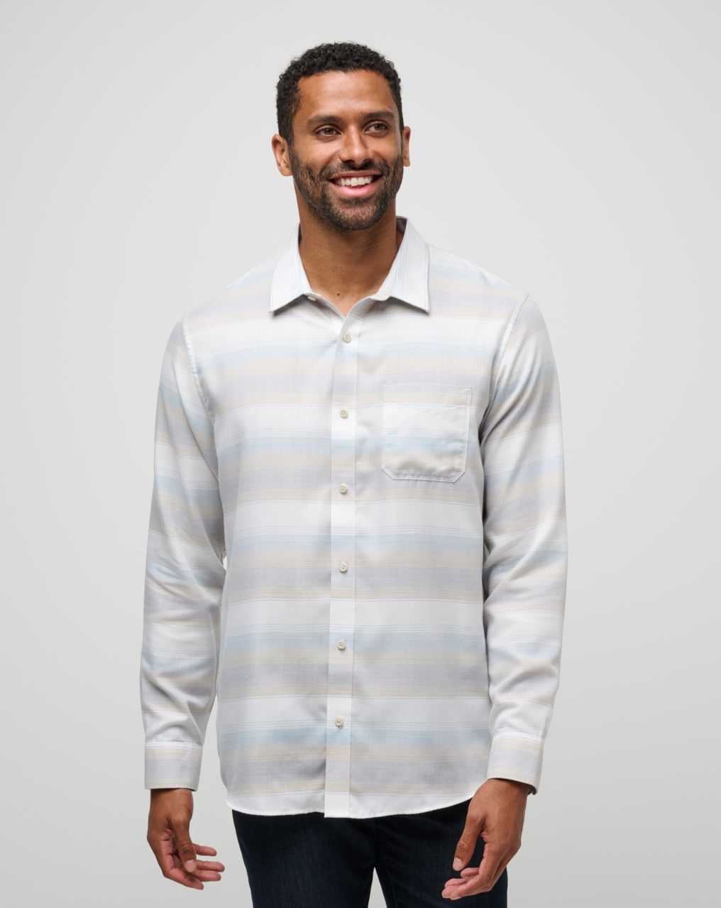 Travis Mathew Cloud Flannel Stripe Button-up Oxford Tan | RZIAXFJ-53