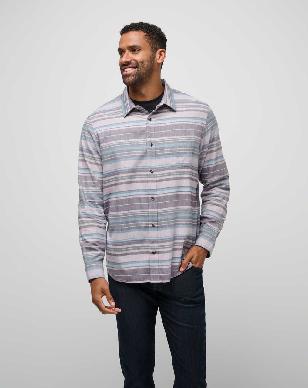 Travis Mathew Cloud Flannel Stripe Button-up Elderberry/Plum | TMGHIKR-40