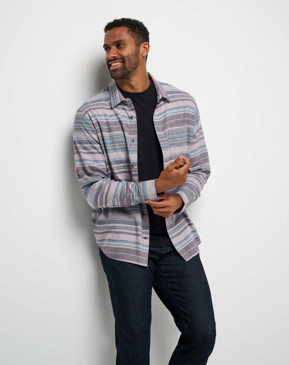 Travis Mathew Cloud Flannel Stripe Button-up Elderberry/Plum | TMGHIKR-40