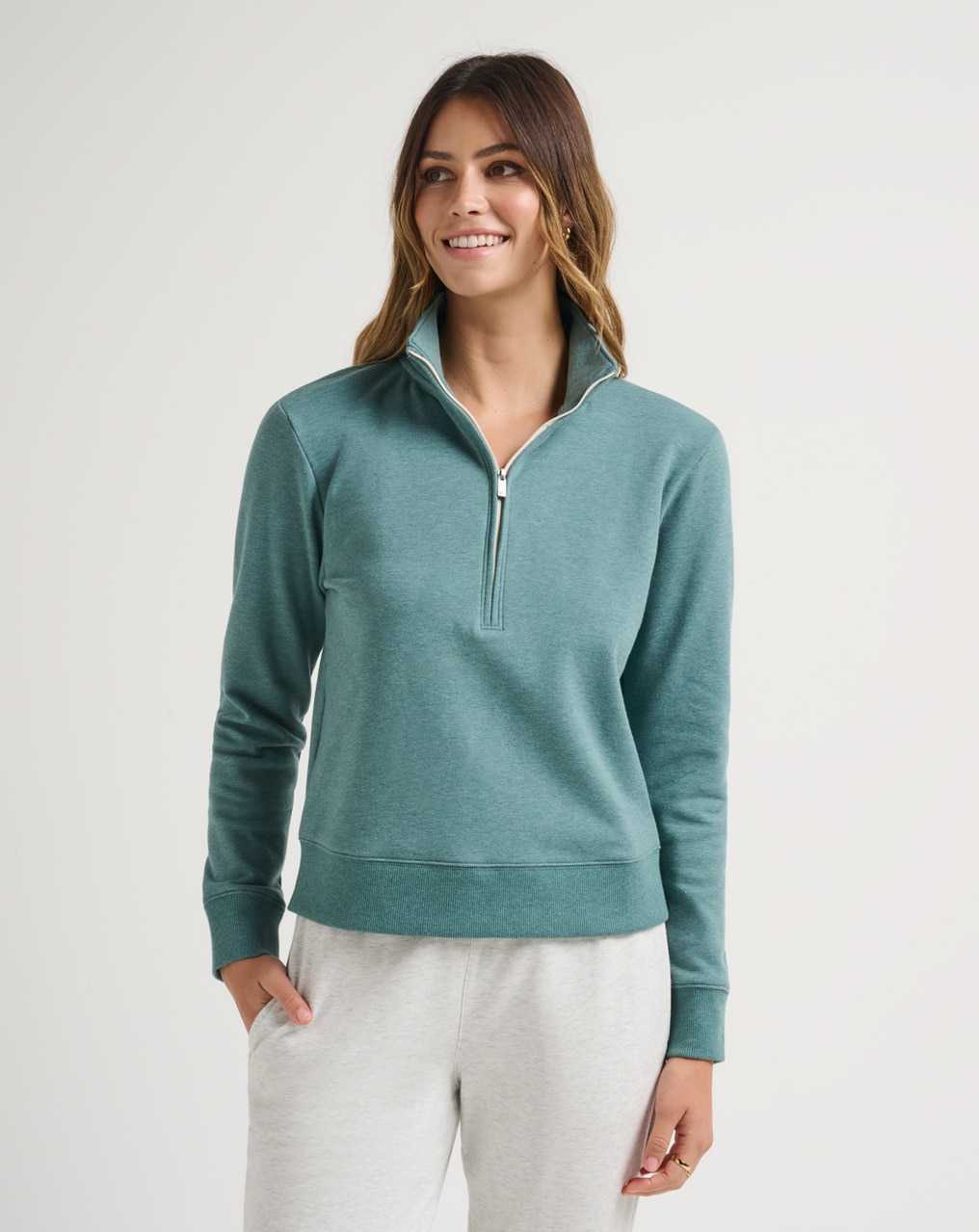 Travis Mathew Cloud Fleece Half Zip Heather North Atlantic | XPFAGEB-14