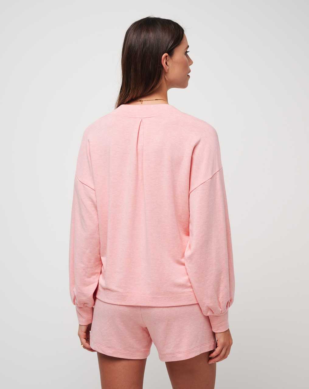 Travis Mathew Cloud Terry Vneck Top Heather Shell Pink | KFDMSTI-96