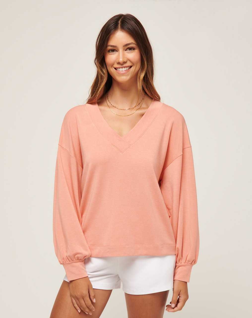 Travis Mathew Cloud Terry Vneck Top Heather Canyon Sunset | MOTDGFA-57