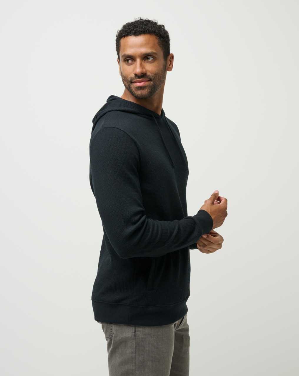 Travis Mathew Cloud Waffle Hoodie Black | LHETBOX-90