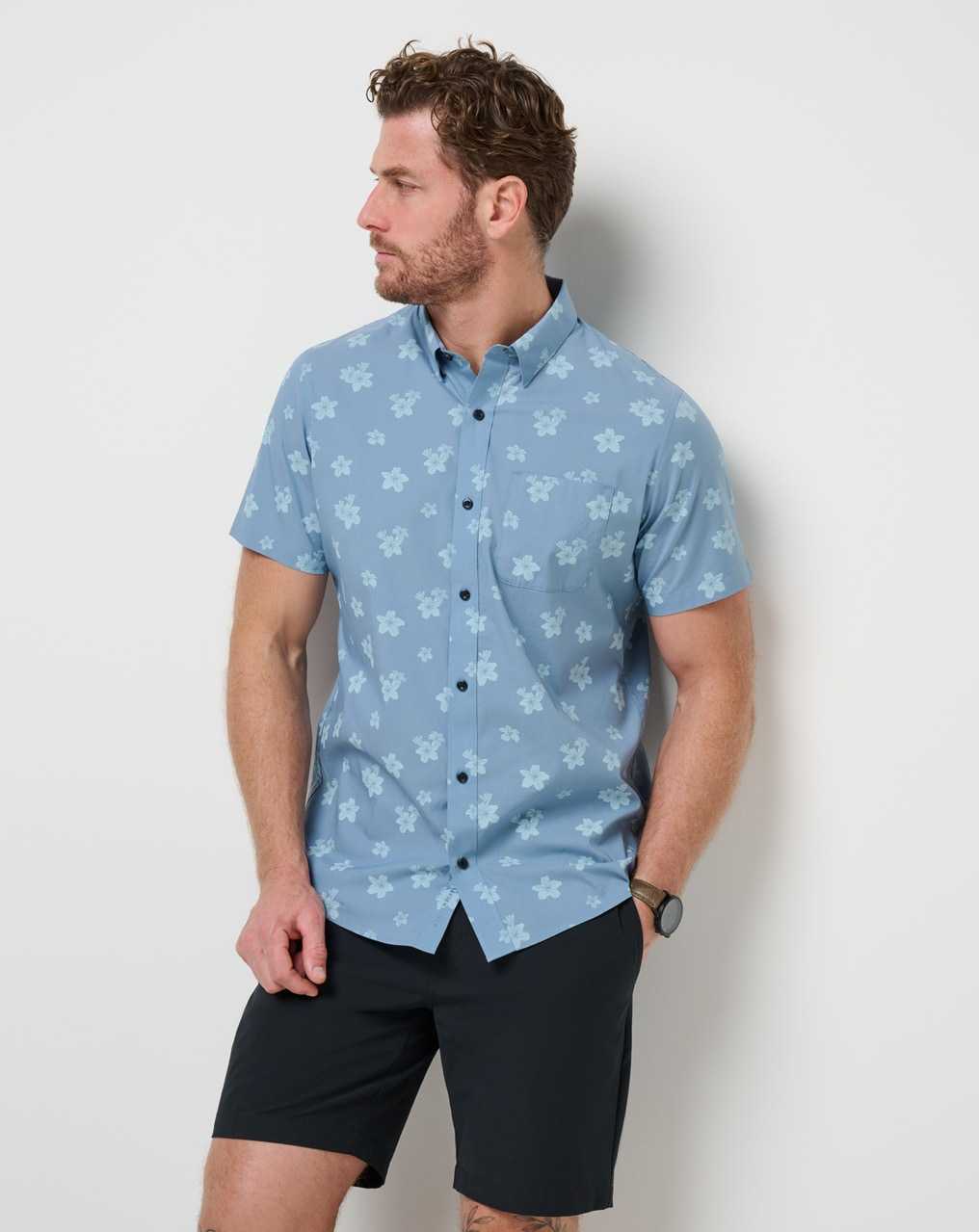 Travis Mathew Dine & Drive Button-up Heather Quiet Harbor | RAVTCPX-59