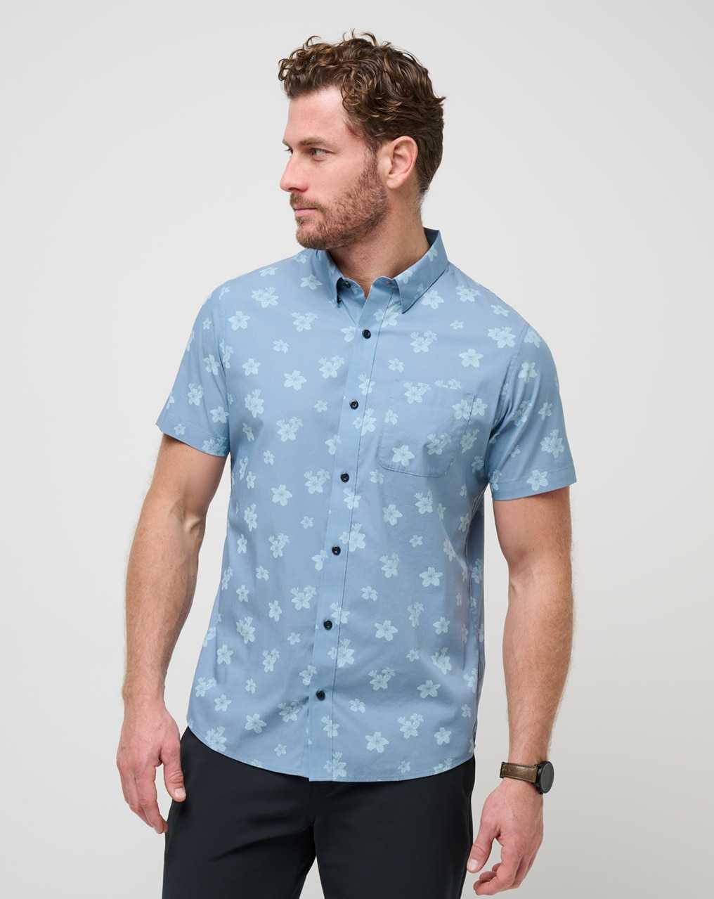 Travis Mathew Dine & Drive Button-up Heather Quiet Harbor | RAVTCPX-59