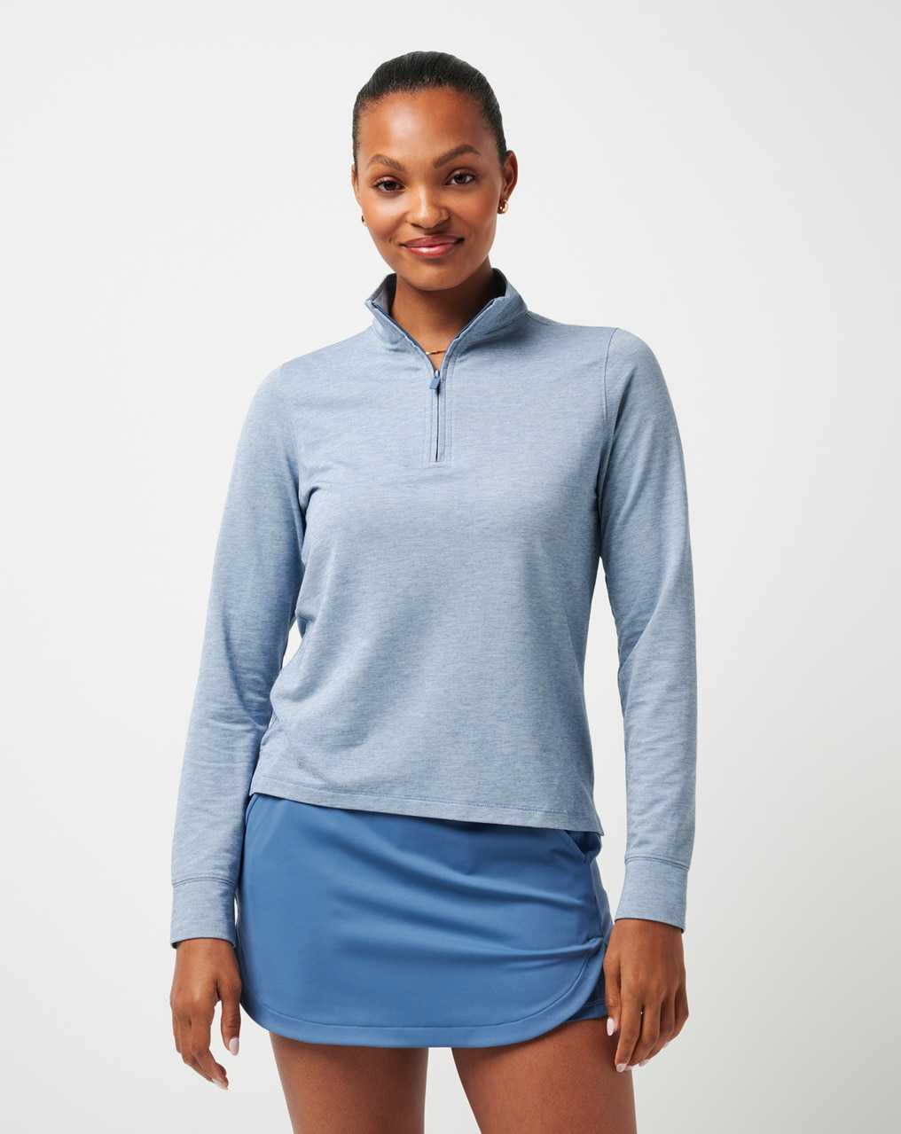 Travis Mathew Featherweight Active Quarter Zip Heather Copen Blue | WUEAPDS-15