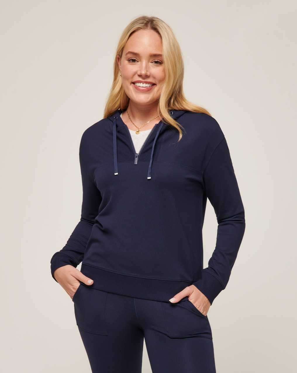 Travis Mathew Friday Ponte Half Zip Hoodie Navy | HXPEWIQ-76