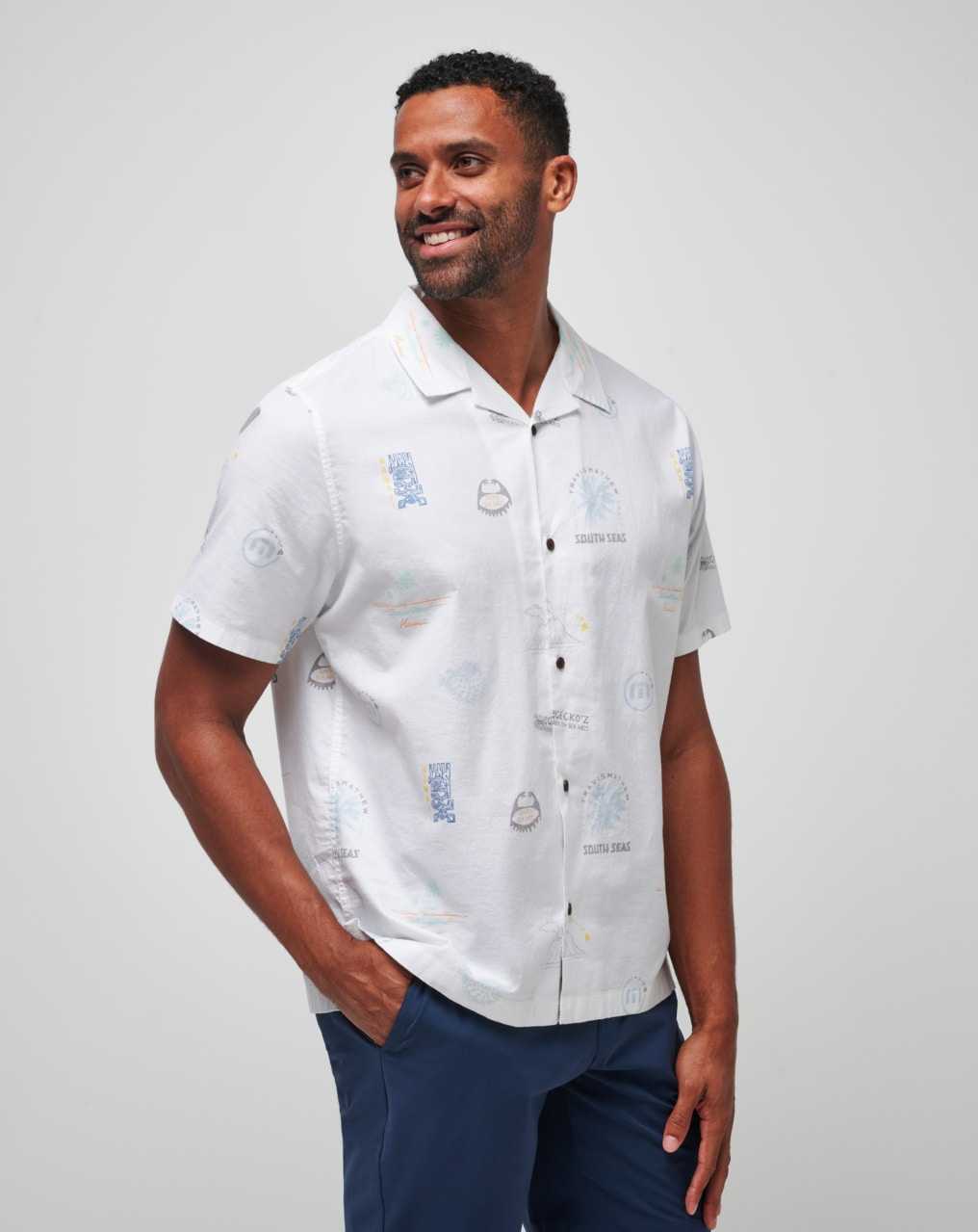 Travis Mathew Hawaiian Kitchen Button-up White | QORMTFK-46