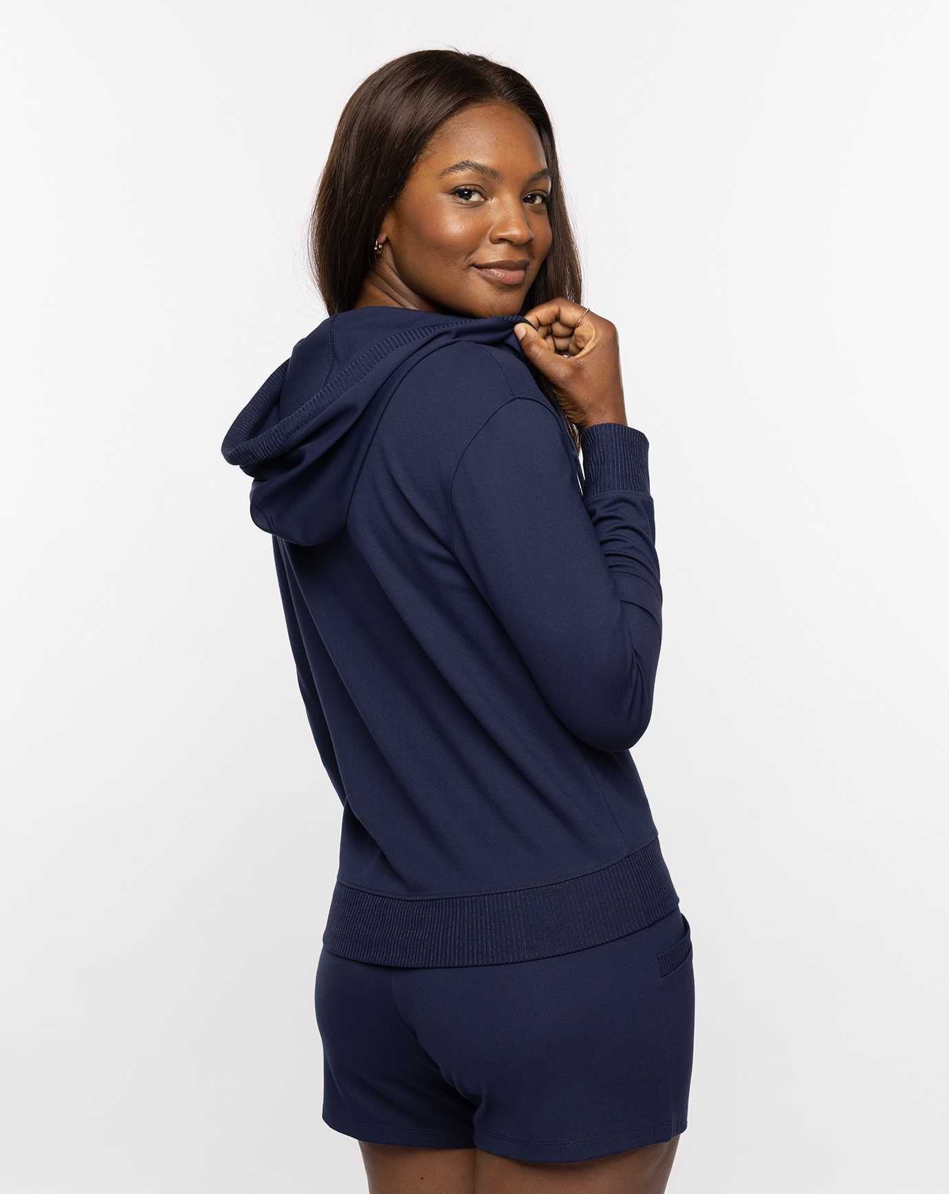 Travis Mathew Horizon Line 1/4 Zip Ponte Hoodie Navy | SJXBAUL-62