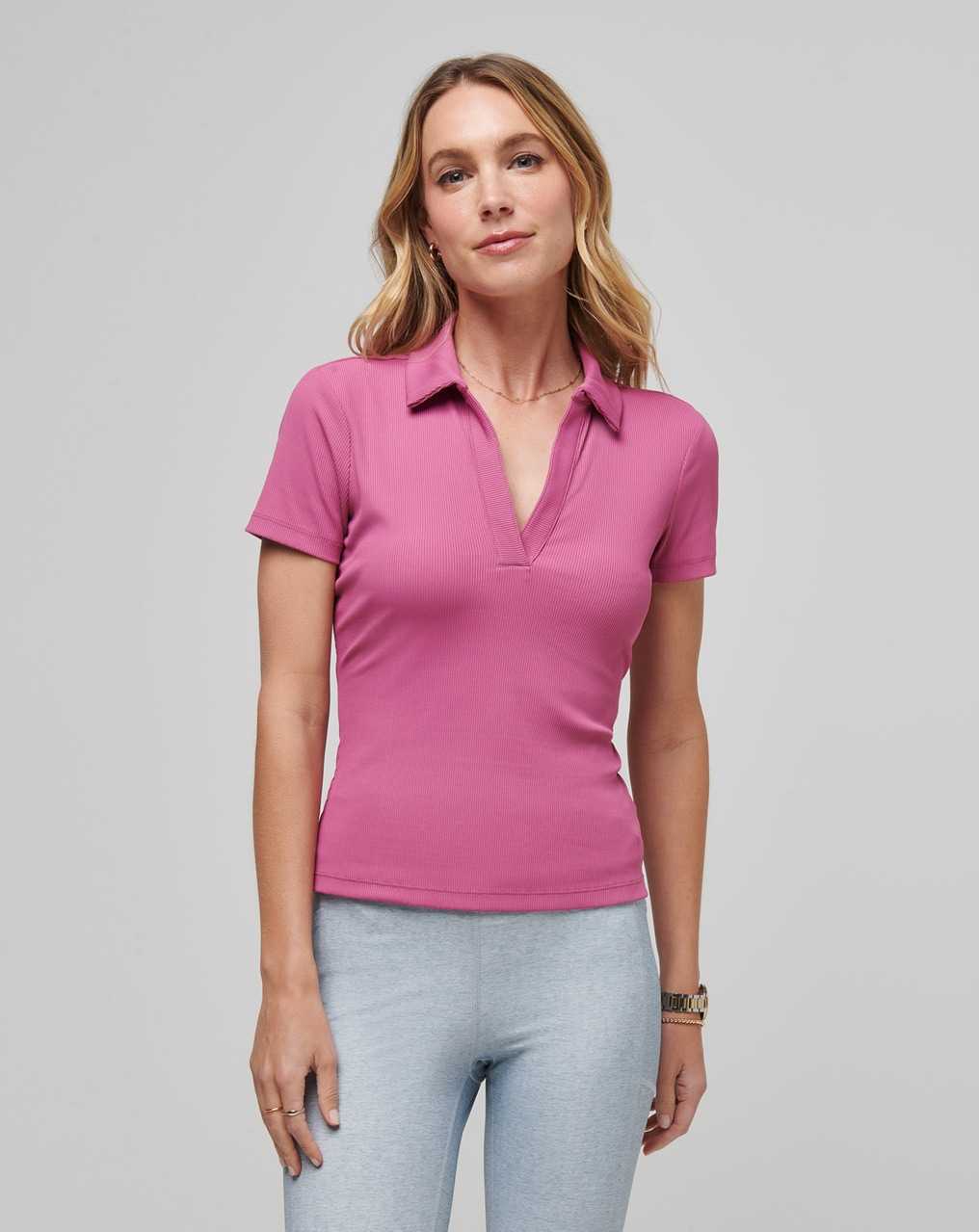 Travis Mathew Moveknit Vneck Polo Red Violet | LSEDWVO-81