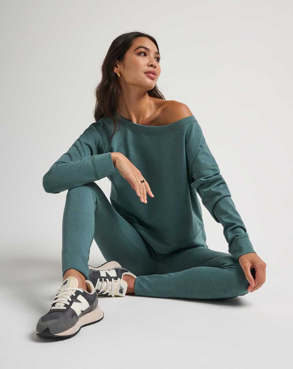 Travis Mathew Portugal Off The Shoulder Ponte Top Heather North Atlantic | DKZVLIP-84