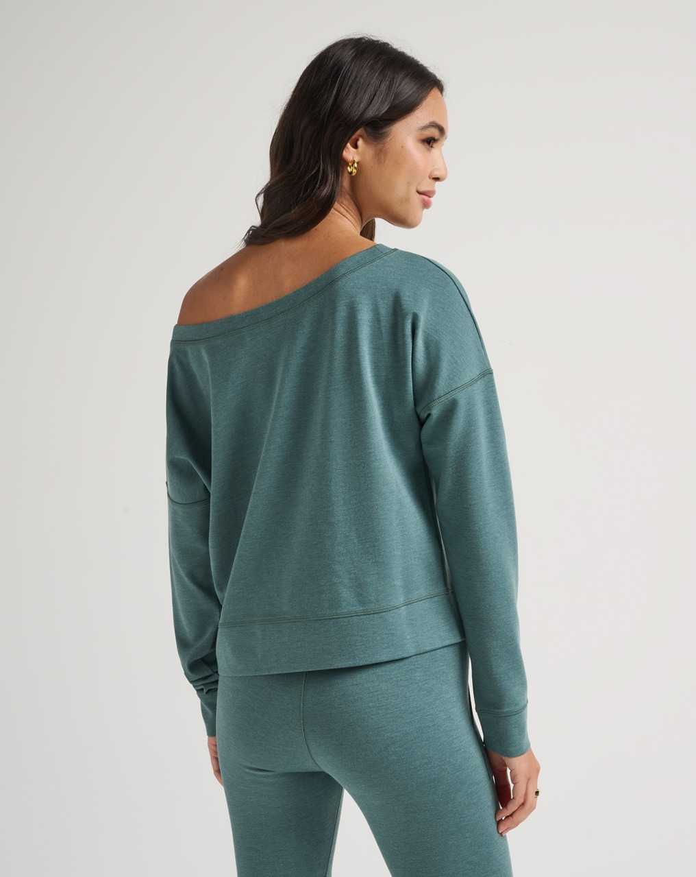 Travis Mathew Portugal Off The Shoulder Ponte Top Heather North Atlantic | DKZVLIP-84