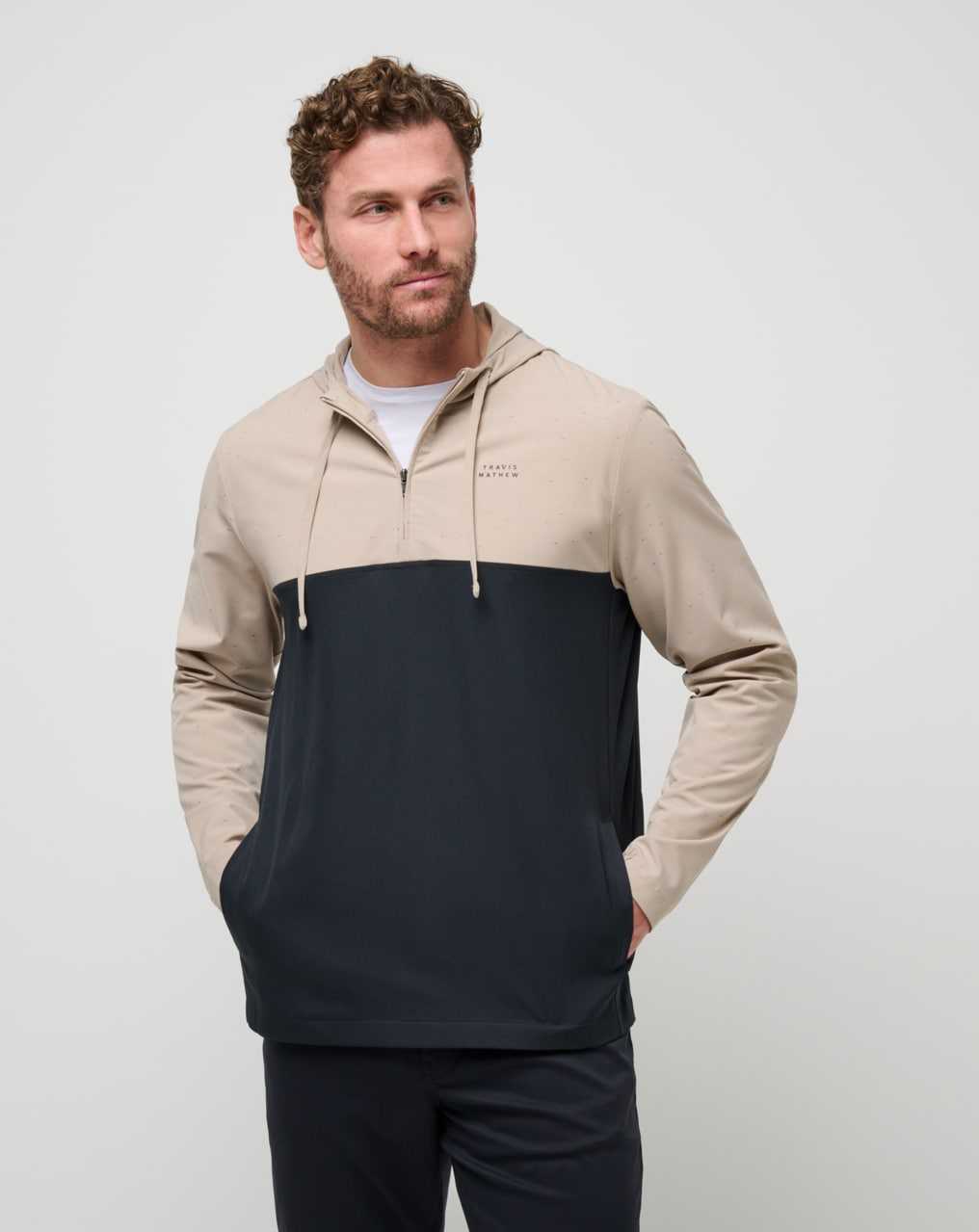 Travis Mathew Rocky Shore Quarter Zip Hoodie Oxford Tan | OWZLPUR-16