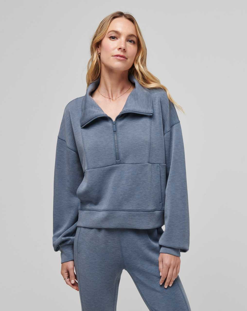 Travis Mathew Skyloft Soft Half Zip Heather Moonlight Blue | KUPVHYX-16