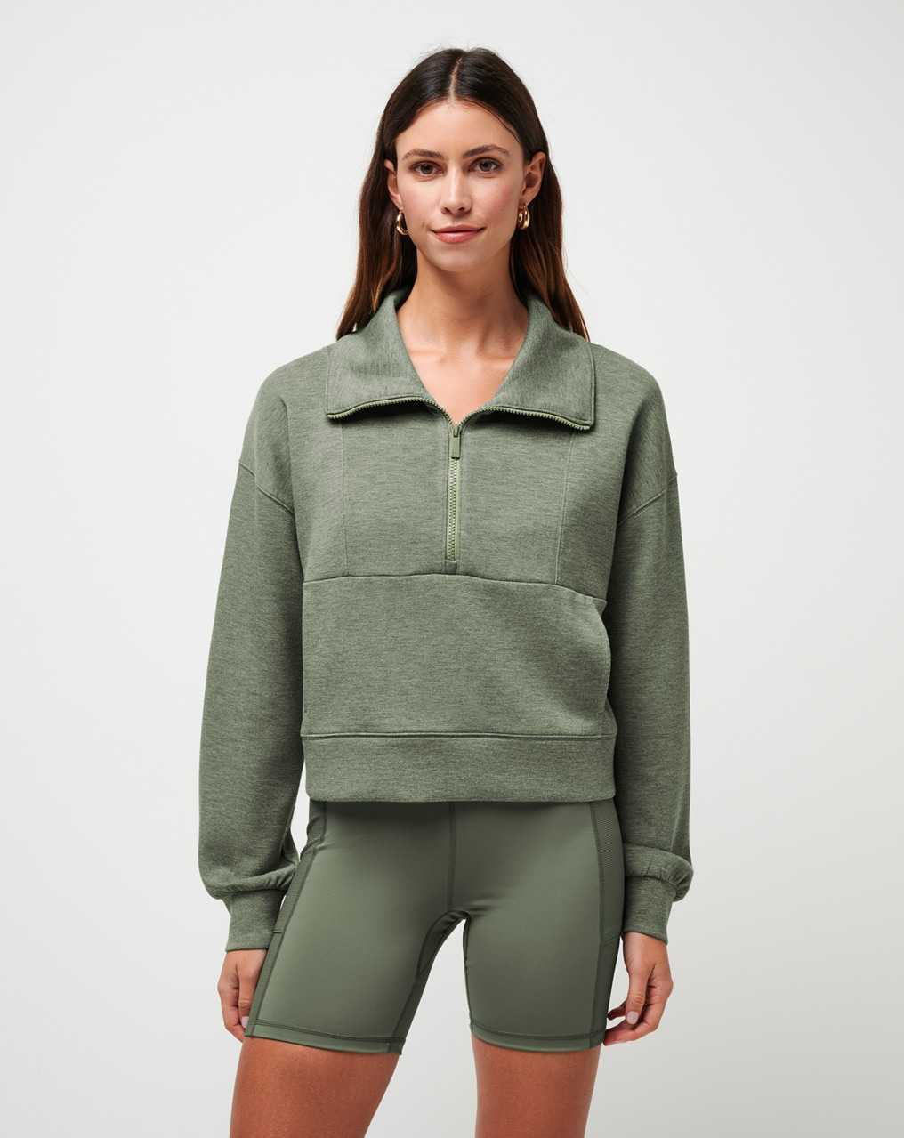 Travis Mathew Skyloft Soft Half Zip Heather Agave Green | JMRVZXL-64