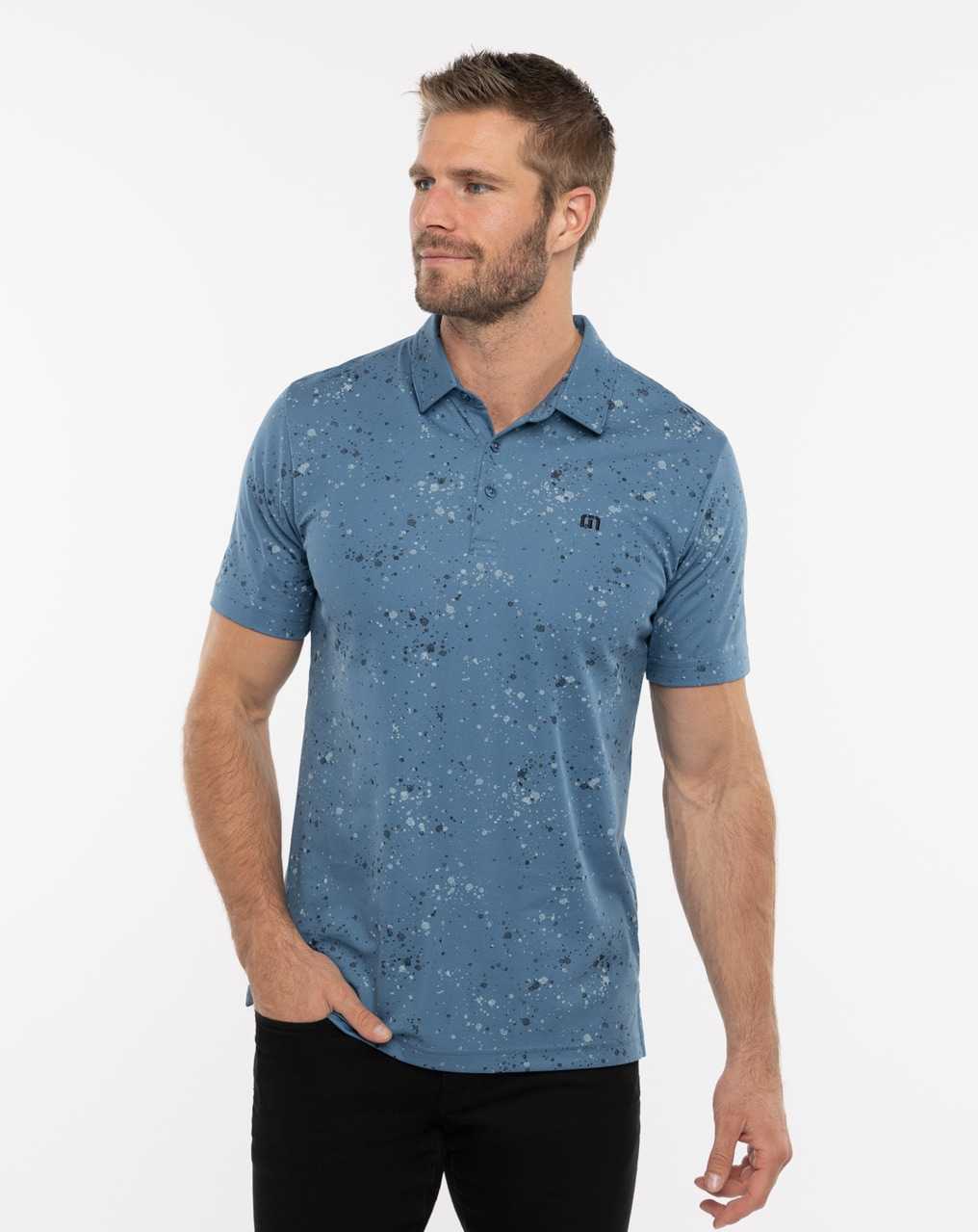 Travis Mathew Splatter Print Polo Stellar Blue | NETLIAZ-85