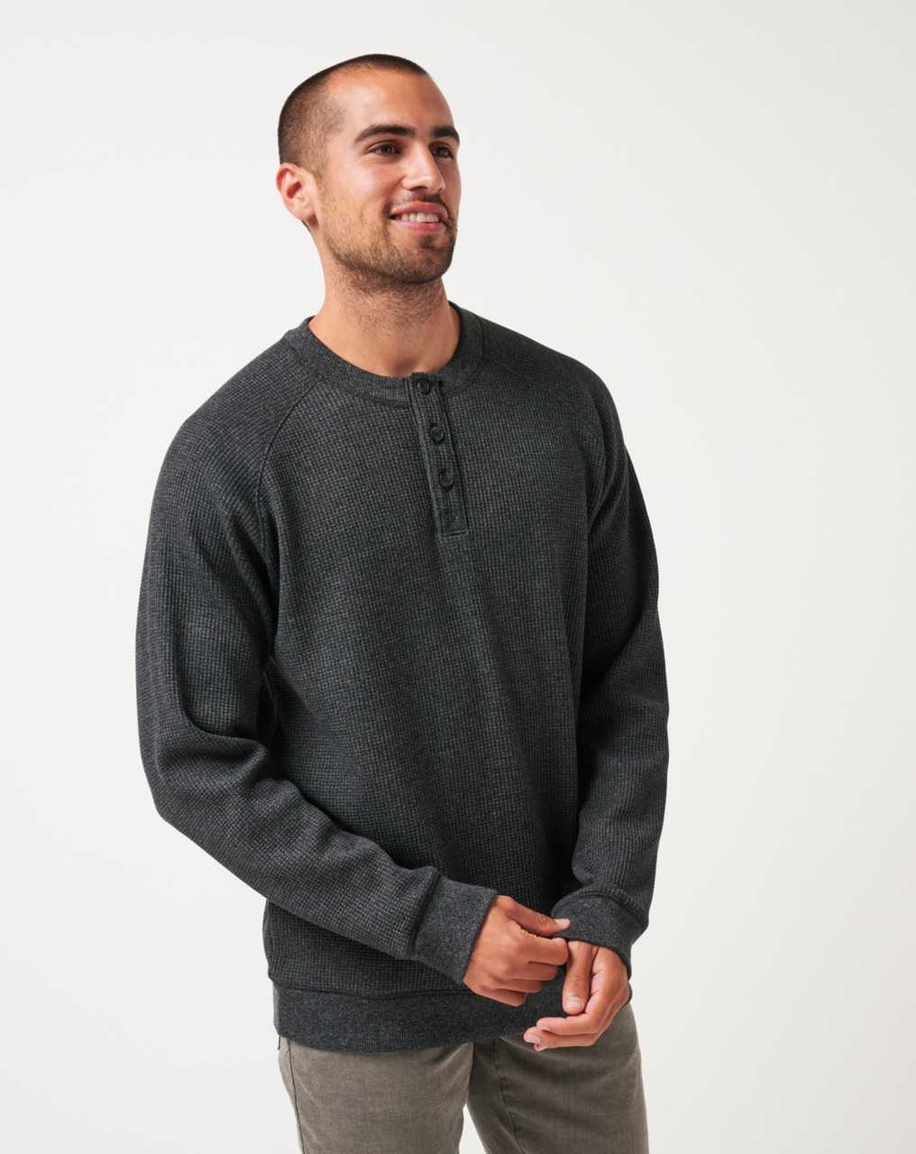 Travis Mathew Storm Brew Cloud Waffle Henley Heather Dark Grey | VGPUAJX-75