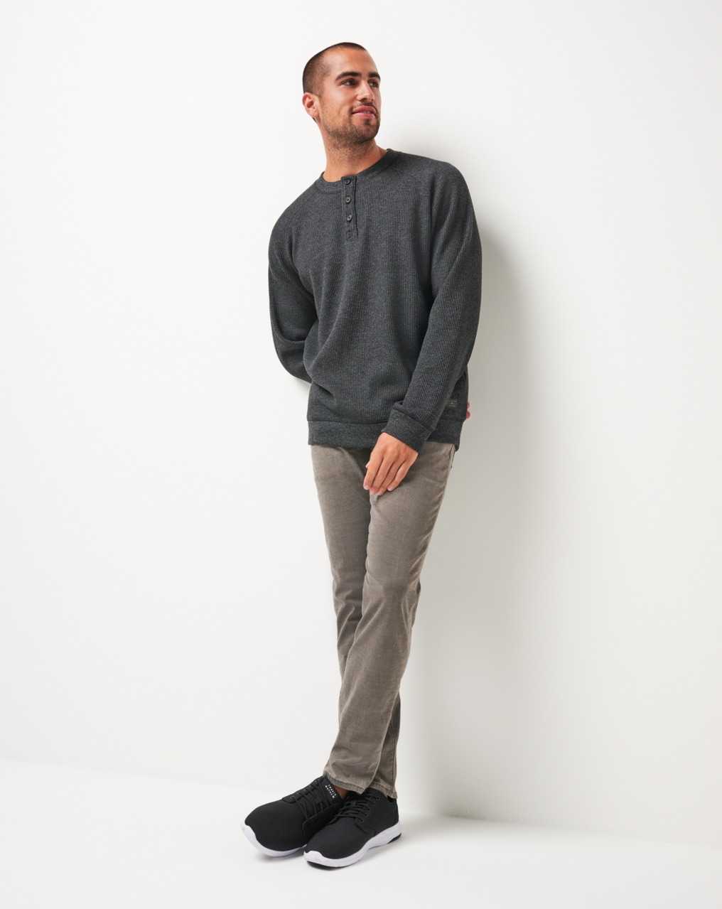 Travis Mathew Storm Brew Cloud Waffle Henley Heather Dark Grey | VGPUAJX-75