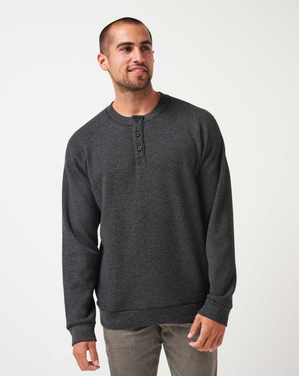 Travis Mathew Storm Brew Cloud Waffle Henley Heather Dark Grey | VGPUAJX-75