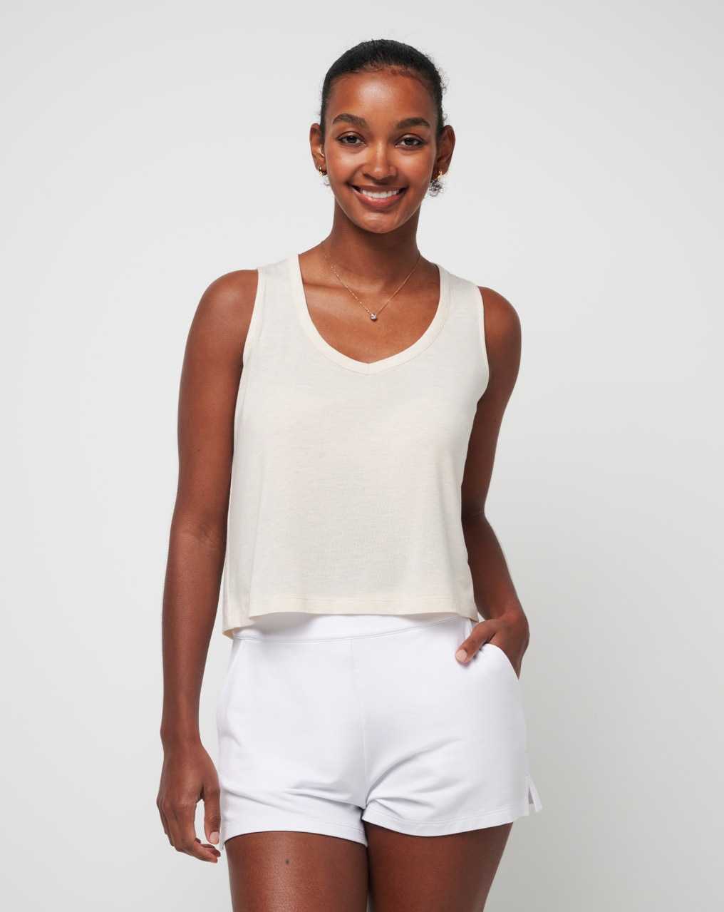 Travis Mathew Sun Shimmer Tissue Tank Heather Brazilian Sand | LCXBDRE-05