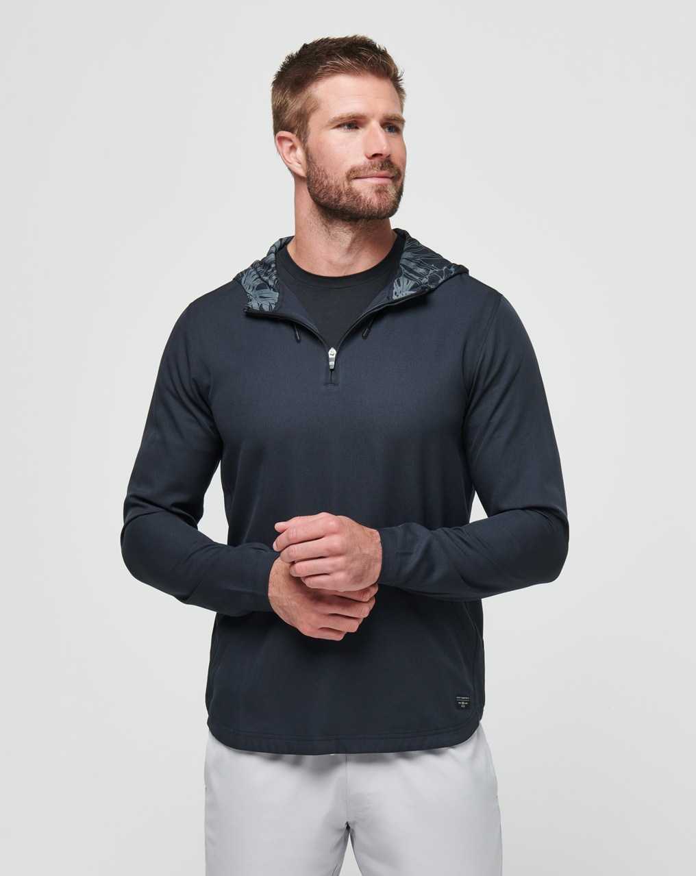 Travis Mathew Tech Hoodie Quarter Zip Black Floral | JESQPDI-40