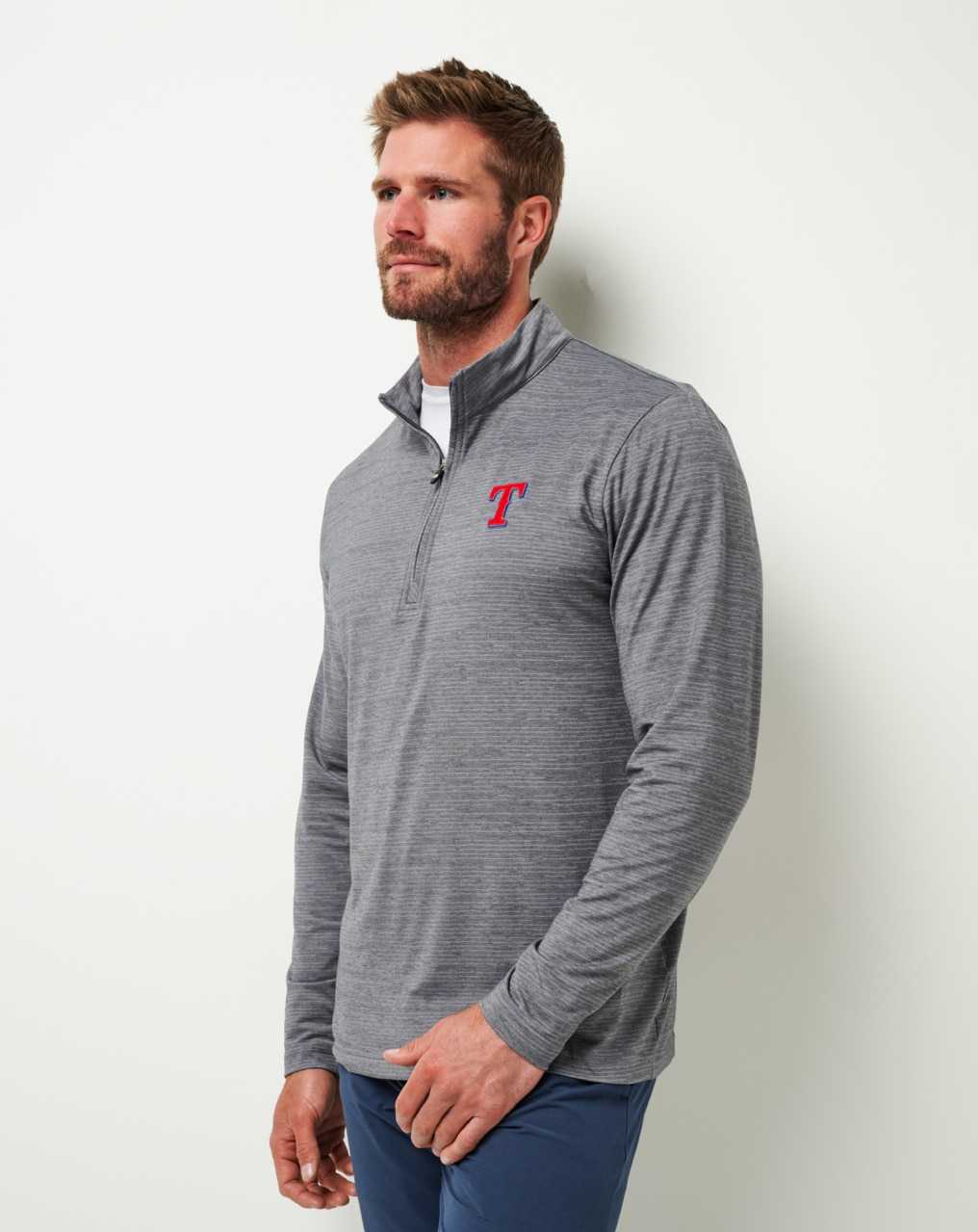 Travis Mathew Texas Rangers The Heater Quarter Zip Sleet/Quiet Shade | GBAZDNC-19