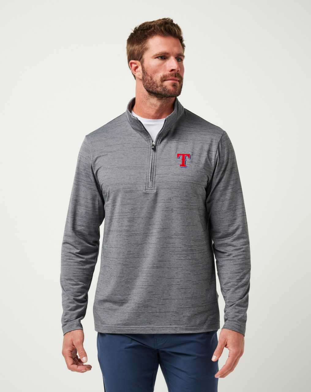 Travis Mathew Texas Rangers The Heater Quarter Zip Sleet/Quiet Shade | GBAZDNC-19