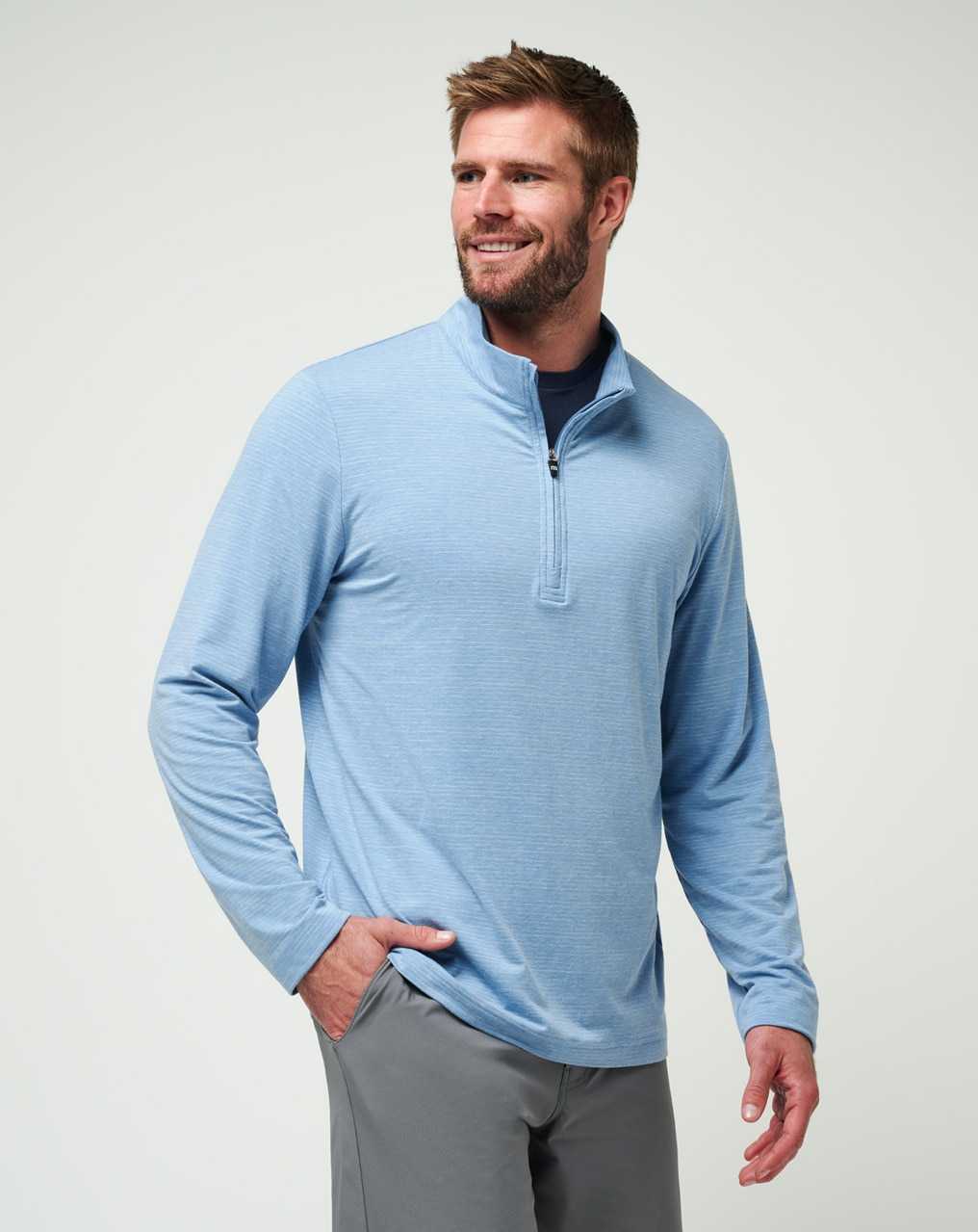 Travis Mathew The Heater Quarter Zip Heather Blue | ROILZFN-20